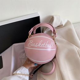 Small Personality basketball Hand Bag Fashion Women Chains Handbag Creative Letter Shoulder Messenger Bag Female Mini Round Tote240n