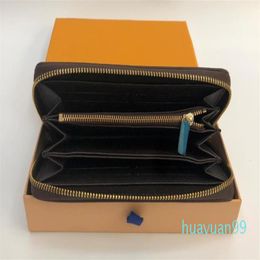 New-fashion single zipper men women leather ladies long purse with orange box card 600172011