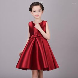 Ethnic Clothing Kids Wine Red Sleeveless Princess Dress Flower Girl Dresses For Wedding Pageant Birthday Party Tutu Ball Gown