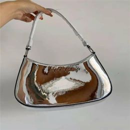 luxurys designer women explosion baguette bags bling blings mirror calf leather shoulder bag silver hardware label handbags fashio317S