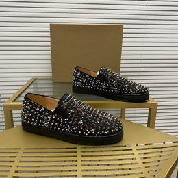 Top mens stylish studded shoes handcrafted real leather designer rock style unisex pair red soles shoes luxury fashion womens diamond-encrusted casual shoess 00040
