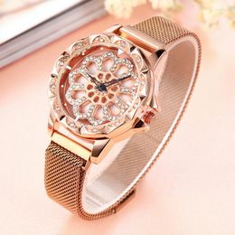 Wristwatches Watch For Women Diamond Magnetic Iron Stone Women's Watches Fashion Mesh Strap Wristwatch Ladies Simple Casual