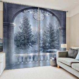 Curtain 3D Printing Blockout Polyester Grey Scenery Landscape Curtains Soundproof Windproof