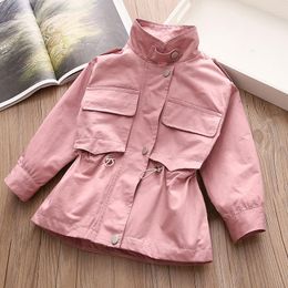 Coat 2022 Spring Autumn 2 3 4 5 6 7 8 10 12 Years Windbreaker Big Pocket Medium Long Slim Waist Baby Kids Girls Outerwear Trench