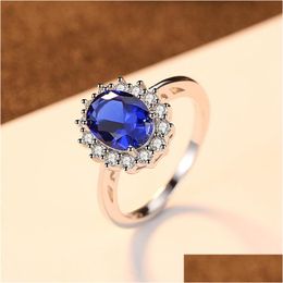 Band Rings Created Blue Sapphire Ring Princess Crown Halo Engagement Wedding 925 Sterling Sier For Women 2021 1227 T2 Drop Delivery J Dhsyl