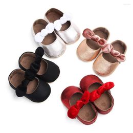 First Walkers Born Baby Shoes For Girl PU Leather Classic Cute Bowknot Rubber Flat Sole Anti-slip Princess Dress Walker