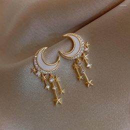 Dangle Earrings Trendy Moon For Women Temperament Pearl Cherry Rhinestone Pendant Earring Girl Party Jewelry Gift