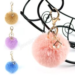 Cute Keychain With Artificial Crystal Pendant Fake Fur Pompom Ball Key Chain Bag Car Keys Accessories Fashion Jewellery Gift