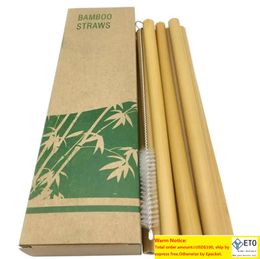 Reusable Green Bamboo Straw Natural Ecofriendly Drinking Straws Hot Drink With Cleanning Brush Wedding Accessories with box Free brush