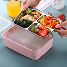 Dinnerware Sets Kids Adult 3-Grids Portable Japanese Bento Lunch Box Stainless Steel Thermal Container With Dinner Spoon Fork Chopstick