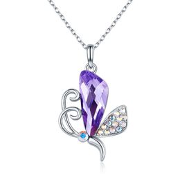 Fashion Amethyst Butterfly Pendant Necklace Ladies Sweet Summer Clavicle Chain Jewelry
