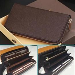 Designer- 6 Colours fashion single zipper designer men women leather wallet lady ladies long purse with orange brown box dust bag c272H