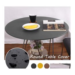 Table Cloth Simple Round Elastic Waterproof Er Outdoor Oilproof Dining Tablecloth Catering Fitted With Edged Drop Delivery Home Gard Otwa0