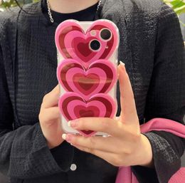 Layered Pink Loving Pattern Phone Cases Transparent Fashion Cute Back Cover For iPhone 14 Plus 13 12 11 Pro Max