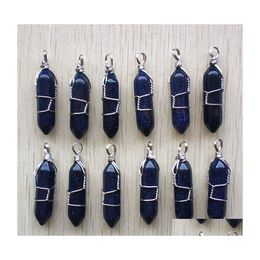 Charms Blue Sand Stone Pillar Shape Point Pendum Handmade Iron Wire Pendants For Fashion Jewellery Making Wholesale Drop Delivery Find Dhwuc