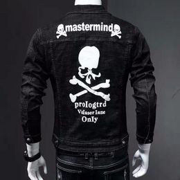 Men's Jackets 2022 Denim Coat Fashion Street Personality Skull Print Black Jacket Slim Fit Clothing