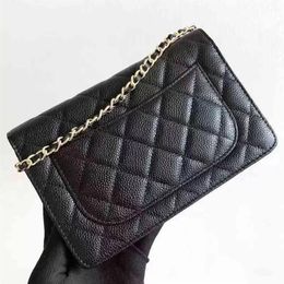 Top Quality Women Designer CLASSIC Wallet On Chain caviar Woc Bag Grained Shiny Calfskin Crossbody Bags Shoulder Purse 33814 Flap 188v
