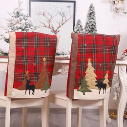 Chair Covers Christmas Back Cover Forest Plaid Elk Home Restaurant Festival Atmosphere Decoration