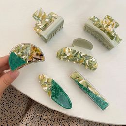 Hair Accessories Woman Vintage Olive Green Patchwork Acetate Hair Claws Ladies Shark Clip Hairpins Ponytail Headwear Barrettes Hair Clips