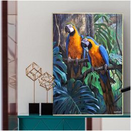 Paintings Parrot Prints Canvas Painting Wall Art For Living Room Home Decoration Animal Poster Picture Colorf Bird Cuadros No Frame Dhdia
