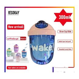 Water Bottles Colorf St Cup Glide Er Double Layer Leakproof Plastic Household Lovely Outdoor Sports Fitness Drop Delivery Home Garde Otpcf