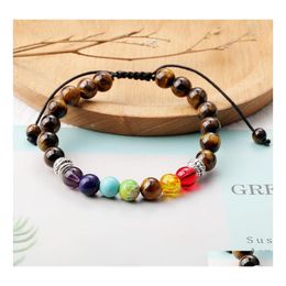 Beaded Strands 8Mm Tiger Eye Beads Bracelet For Men Women Adjustable Size 7 Chakra Bead Braided Jewellery Gift Drop Delivery Bracelets Otjar