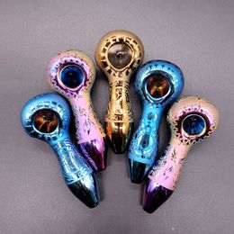 Colorful Electroplate Glass Smoking Hand Spoon Pipes Mini Dab Rig Oil Burner Water Bong