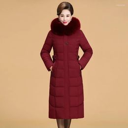 Women's Down Winter Jacket Women 2022 Hooded Fur Collar X-long Thicken Middle-aged Coats Womens Cotton Long Parkas Basic Outwear