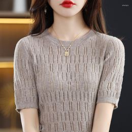 Women's T Shirts Women Knitted Sweater Short-sleeved T-shirt Summer Hollow Half-sleeve Simple Fashion Clothes X8220