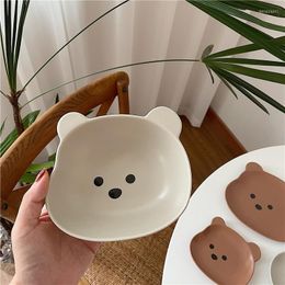 Bowls Kawaii Bear Bowl Plate Tableware Ceramics Cute Fruit Noodle Breakfast Salad Korean Accessories Utensils For Kitchen