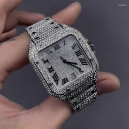 Armbanduhren Moissanit Iced Out Uhren Hip Hop Bust Down Unisex Diamantuhr Edelstahl besetztes Handgelenk