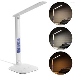 Table Lamps Foldable Dimmable LED Desk Lamp Night Light Eye Protection Touch Clock