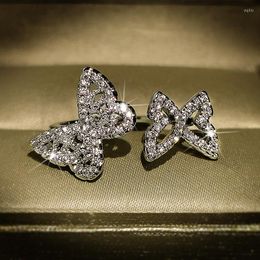 Cluster Rings Korean Luxury Bow Bling Zircon Ring Sweet Butterfly Love Flower Opening Ladies Party Birthday Gift