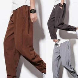Men's Pants Drawstring Pockets Loose Casual Men Trousers Ankle Tie Cotton Linen Harem Stretch Flexible Man For Daily Life