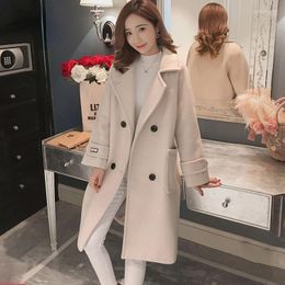 Women's Down Women's Korean Fashion Wool Coat 2022 Autumn Winter Ladies Thicken Warm Solid Casual Coats Double Breasted Lapel Collar