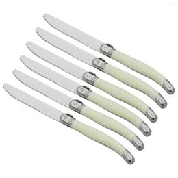 Flatware Sets 6Pcs Steak Knives Forks Spoons Plastic Handle Laguiole Stainless Steel Kitchen Tableware Ivory White Cutley