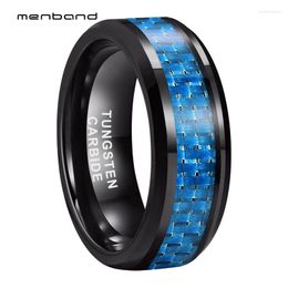 Wedding Rings 6mm 8mm Black Tungsten Carbide For Men Women Band Blue Carbon Fibre Inlay Fashion Jewellery Bevelled Comfort Fit