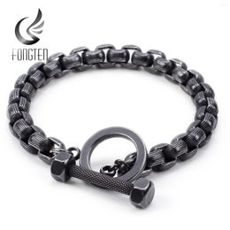 Charm Bracelets Fongten Dumbbell Men's Bracelet OT Clasp Soprt Fitness Armband Stainless Steel Beads Men Pulseira Fashion Jewellery