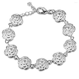 Link Bracelets Elegant Rose Flower Bracelet Fashion Vintage 925 Silver Chain 2022 Women Luxury Jewelry Wedding Anniversary Gifts Accessories