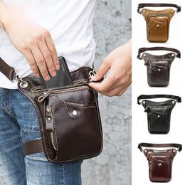 Waist Bags Men's Leather Leg Bag Outdoor Sports First Layer Cowhide Korean Retro Cycling