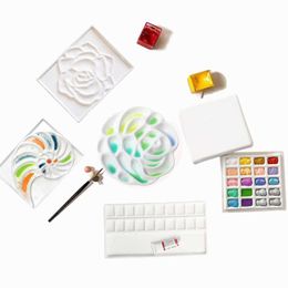 Flower Plum Rectangle Ceramic Palette Color Mixing Paint Tray for Watercolor Gouache Acrylic Painting Art Supplies