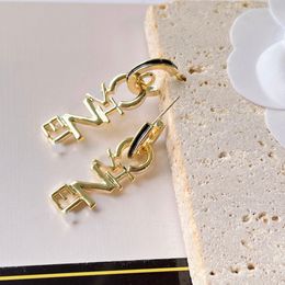 Simple 18K Gold Plated Luxury Brand Designers Long Letters Stud Stainless steel Geometric Famous Women Girls Crystal Rhinestone Earring Wedding Party Jewerlry