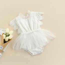 Girl Dresses Lovely Summer Infant Baby Girls Rompers Dress Princess Elegant Lace Flower Hollow Pearl Jumpsuits Tulle Outfits