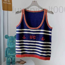 Women's Sweaters designer 2022 Summer New Art Contrast Stripe Anchor Knit Slim Pullover Round Neck Short Tank Top STQ2