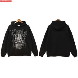 83OI Men's Hoodie Crewneck Sweatshirt 2023 New Fashion Brand Rhude Autumn Winter High Street Finger Lightning Ins Men Women Couples Wash Water Loose