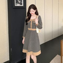 Casual Dresses Of Fund 2022 Autumn/winter Plover Case Splicing Reduction Age Air Fragrance Tall Waist Dress