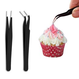 Baking Tools Antistatic Curved And Straight Stainless Steel Tweezers Clip Candy Crumbs Fondant Flower Cake Decorating Kitchen Bakeware