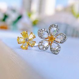 Wedding Rings Vintage Female White Yellow Crystal Ring Charm Silver Colour For Women Cute Flower Zircon Open Engagement