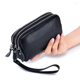 Wallets Famous Brands Lady Wristlet Evening Party Bag Clutch Wallet Three Zipper Genuine Cow Leather Women Day Bags Handbag