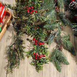 Decorative Flowers Leaves Branches Wedding Party Pine Cones Vine Hanging Wreath Christmas Garland Artificial Red Berries